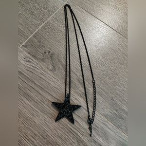 Black star long pendant necklace